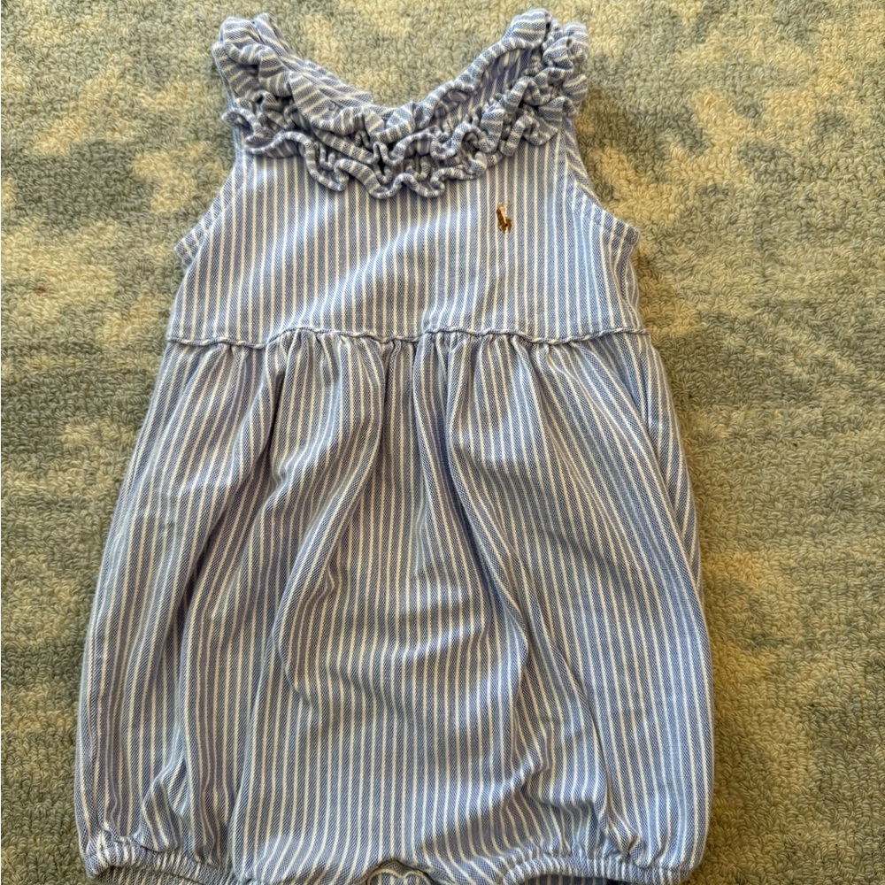 Ralph Lauren Baby Girls Striped Oxford Bubble Shortall Harbor Island Blue 24 mon